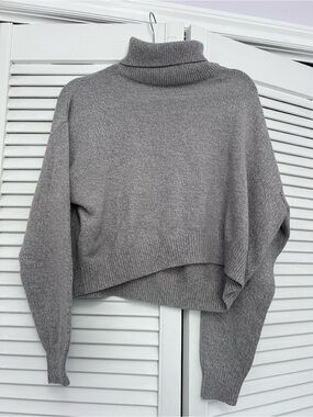 Divided Gray Cropped Turtleneck Sweater